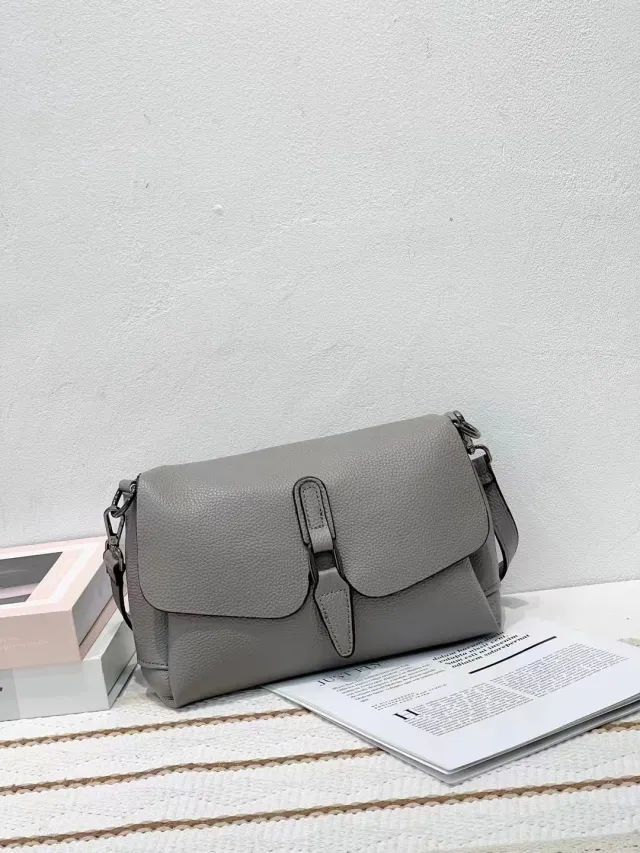 Top Grain Leather Casual Shoulder Crossbody Bag Gray - Shop at LoveMi