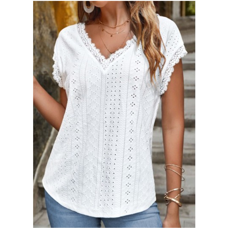 White Hollow-out Sleeveless Shirt For Women