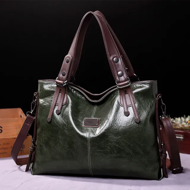 Retro Fashion Tote Casual Soft Leather Shoulder Crossbody Large Capacity Women's Bag Green - Shop at LoveMi