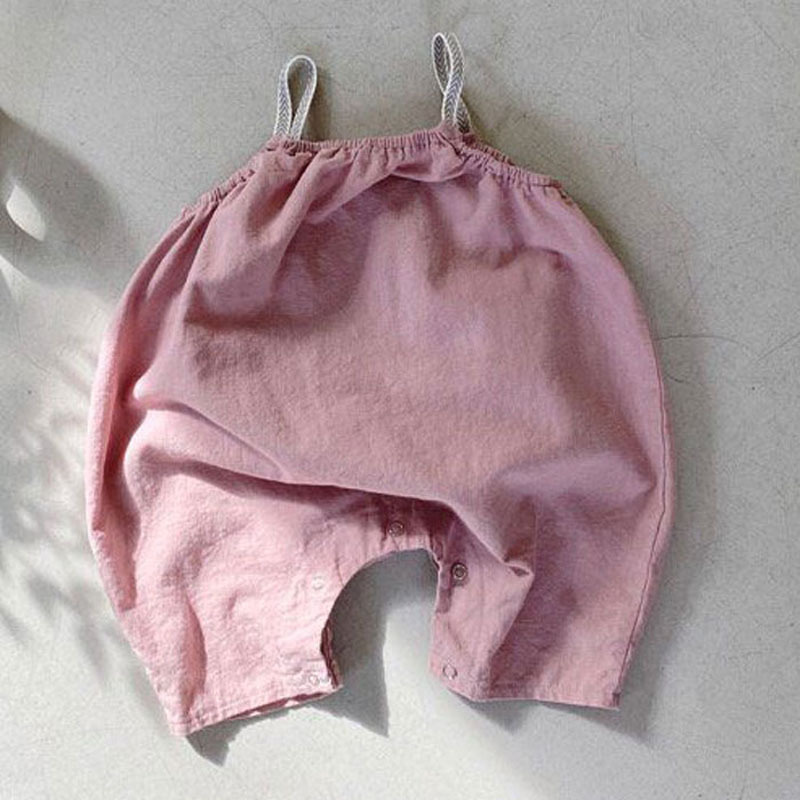 Infant Loose Cotton Linen Suspender Trousers Adjustable