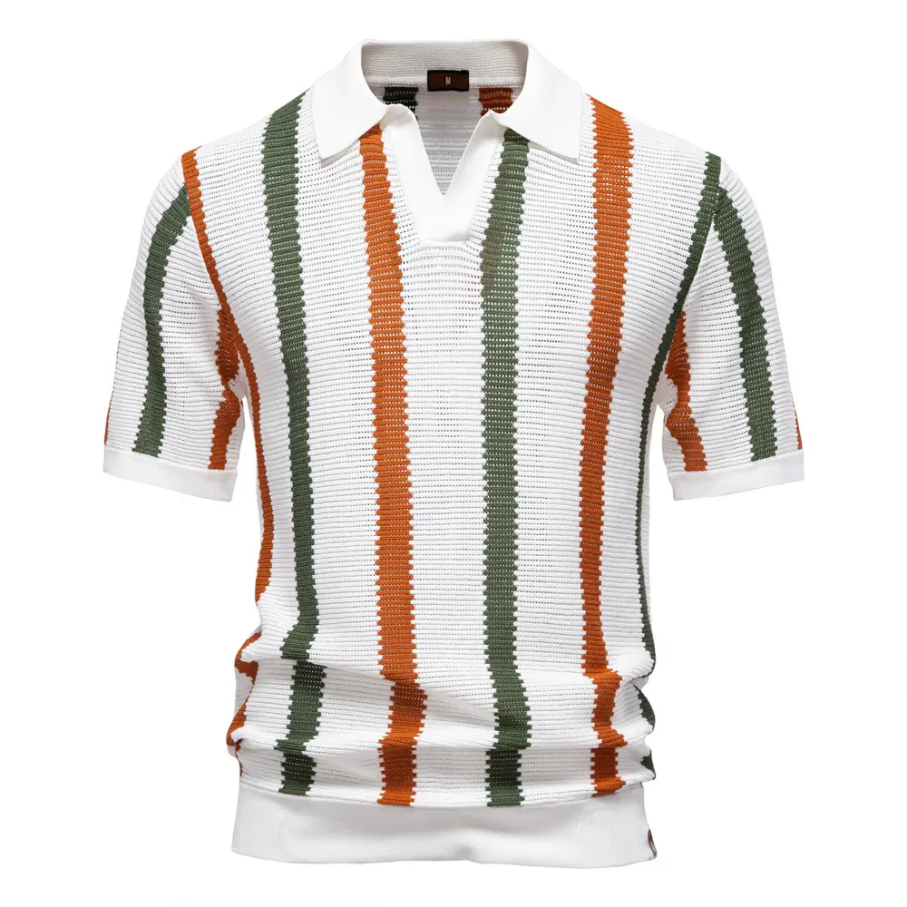 Summer New Breathable Hollow Men Short-sleeved Knitting Polo Shirt