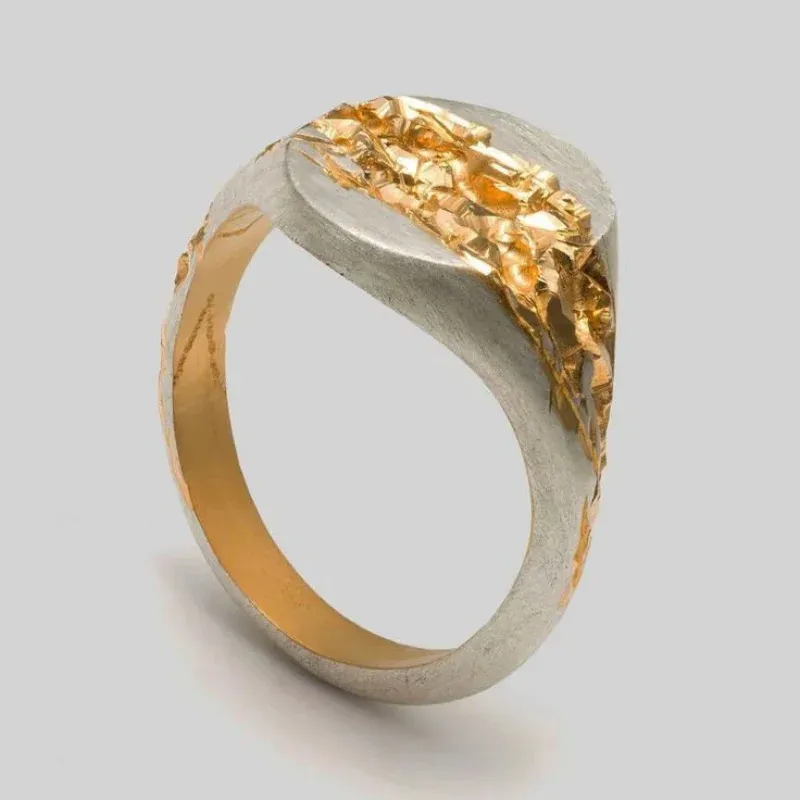 Geometric Round Irregular Pattern 18K Gold Color Ring - Us Size 9
