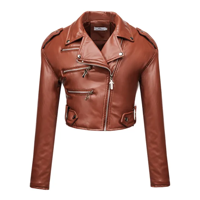 Women's Leather Top Slim Fit Short Cotton High Waist Brown - Shop at LoveMi