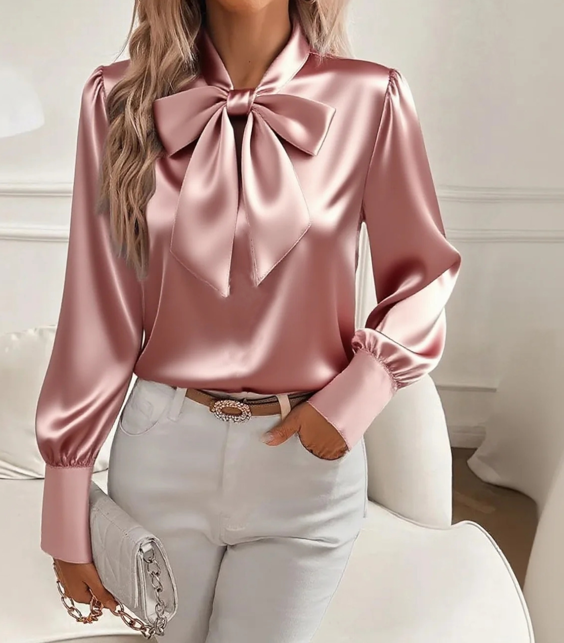 Bow-tie Blouse Fashion Commuting Lace-up Pullover Long-sleeved Top Women's Clothing - Image 4