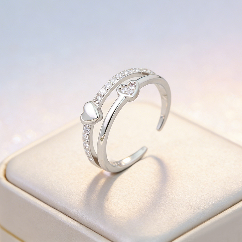 Double-layered Fashionable Personalized Layered Zircon-inlaid Heart-shaped Ring