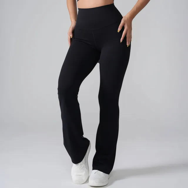 High Waist Hip Lift Peach Bell bottom Pants Lycra Nude Feel Yoga Pants Black - Shop at LoveMi