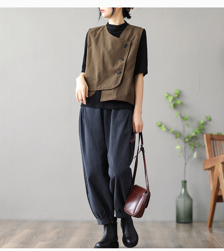 Women's retro straight-cut vest jacket – elegant commuter cardigan – front view