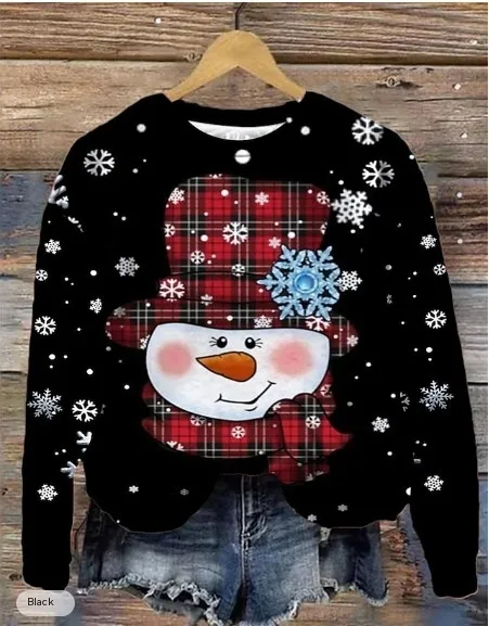 Round Neck Long Sleeve Sweater Plus Size Christmas Print - 6 Models-Xl