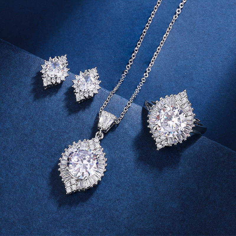 Three-piece Zircon Pendant Ring Stud Earrings Female Accessories