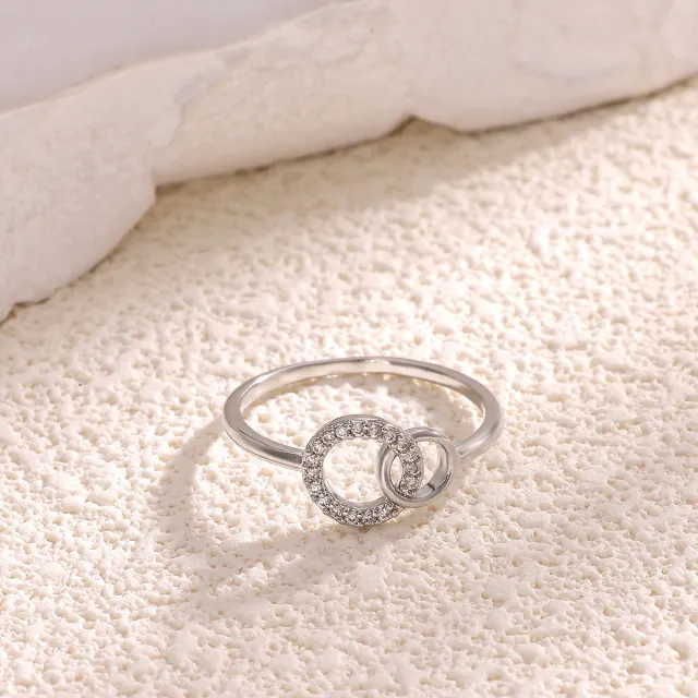 Korean style Simple Graceful Geometric Diamond embedded Round Double ring Buckle Ring Platinum - Shop at LoveMi