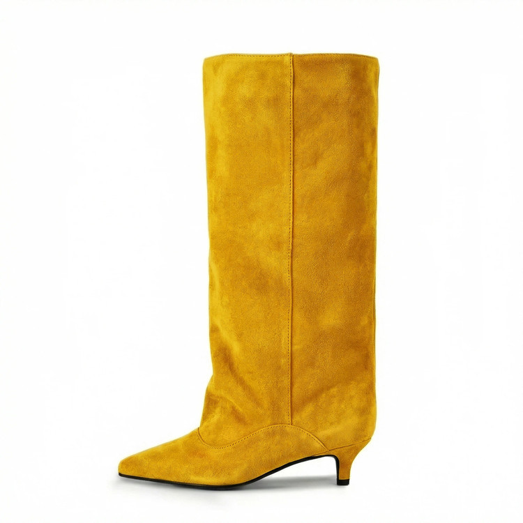 European And American-style Kitten-heeled Over-the-knee Boots With An Extra-wide Oversized Shaft Design