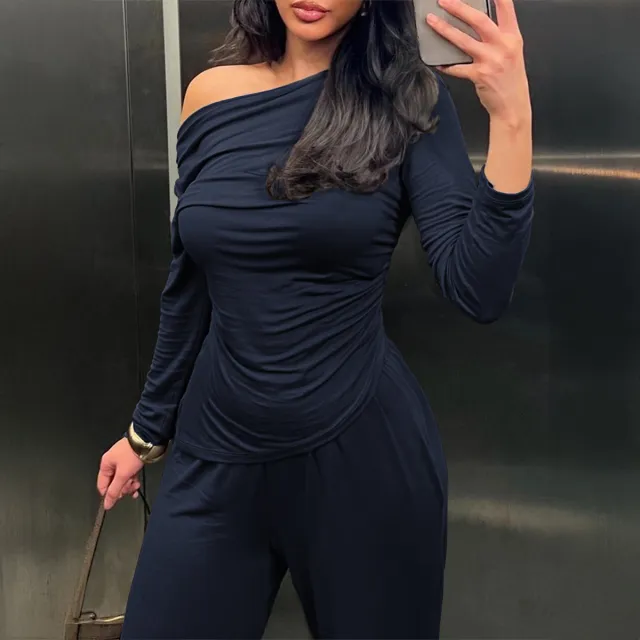 Women's Long sleeved Top And Pants Set Navy Blue - Shop at LoveMi