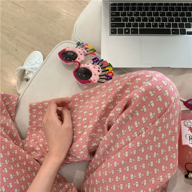 Cartoon Pajama Pants For Women Spring And Autumn New Home Cute Printed Loose Casual Pink Cat - Shop at LoveMi
