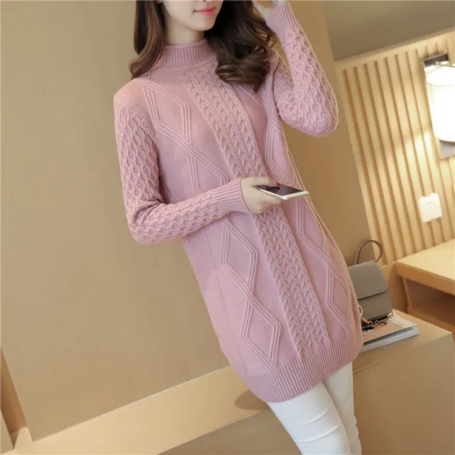 Mock Neck Sweater Female Pullover Thickened Pink - Shop at LoveMi
