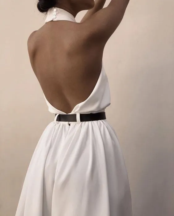 Polyester Women's Sexy Sleeveless Halter Backless Jumpsuit White - Shop at LoveMi