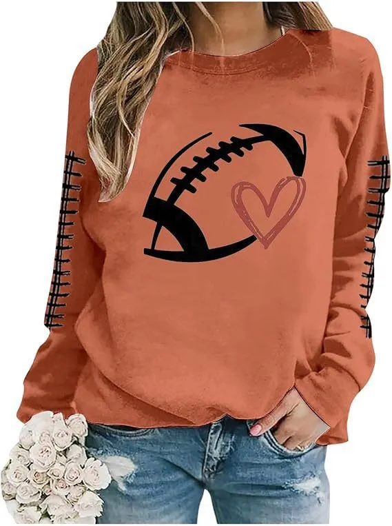 Women's Sweatshirt Baseball Uniform Printed Long sleeved Sweater Sweatshirt Orange - Shop at LoveMi