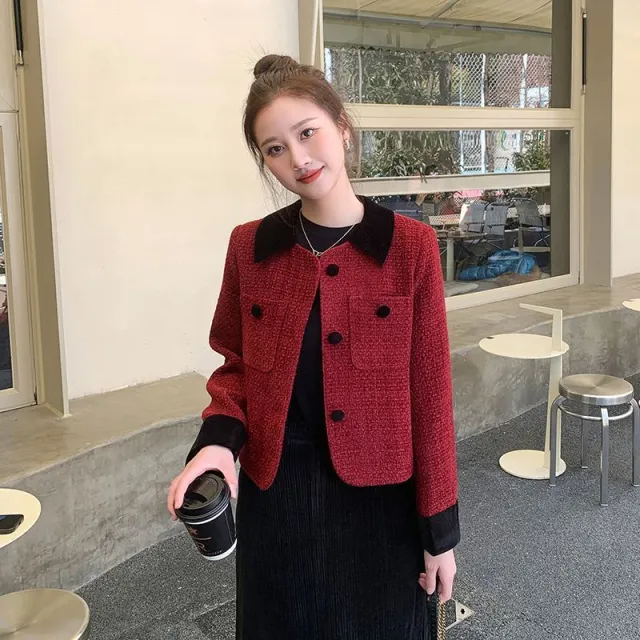 Women's New Temperament Socialite Red Petite Versatile Top Jacket Wine Red - Shop at LoveMi