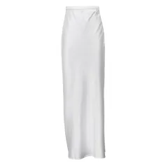 Satin Draping Side Slit High Waist Maxi Skirt - White - View 1