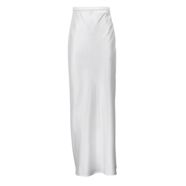 Satin Draping Side Slit High Waist Maxi Skirt White - Shop at LoveMi