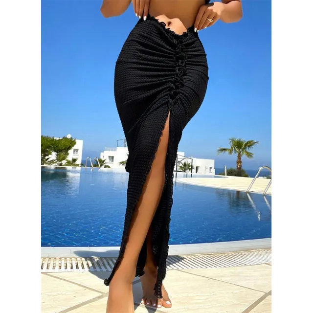 New Conservative Solid Color Pleated High grade Long Overskirt Black - Shop at LoveMi