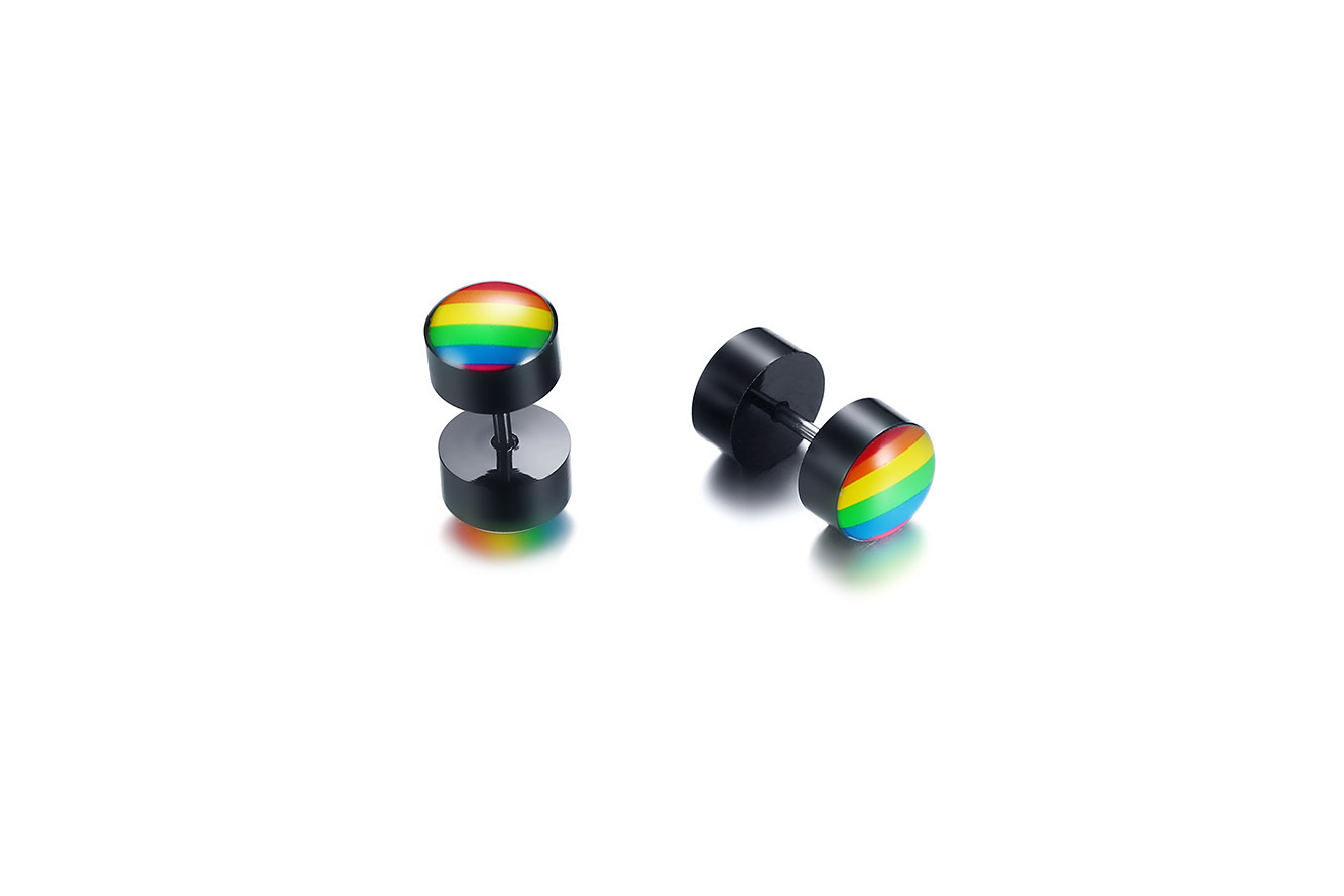 Stainless Steel Round Dumbbell Rainbow Earrings