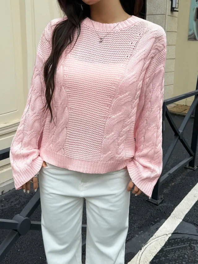 Leisure Minimalist Long Sleeve Sweaters Women's Clothing Pink - Shop at LoveMi