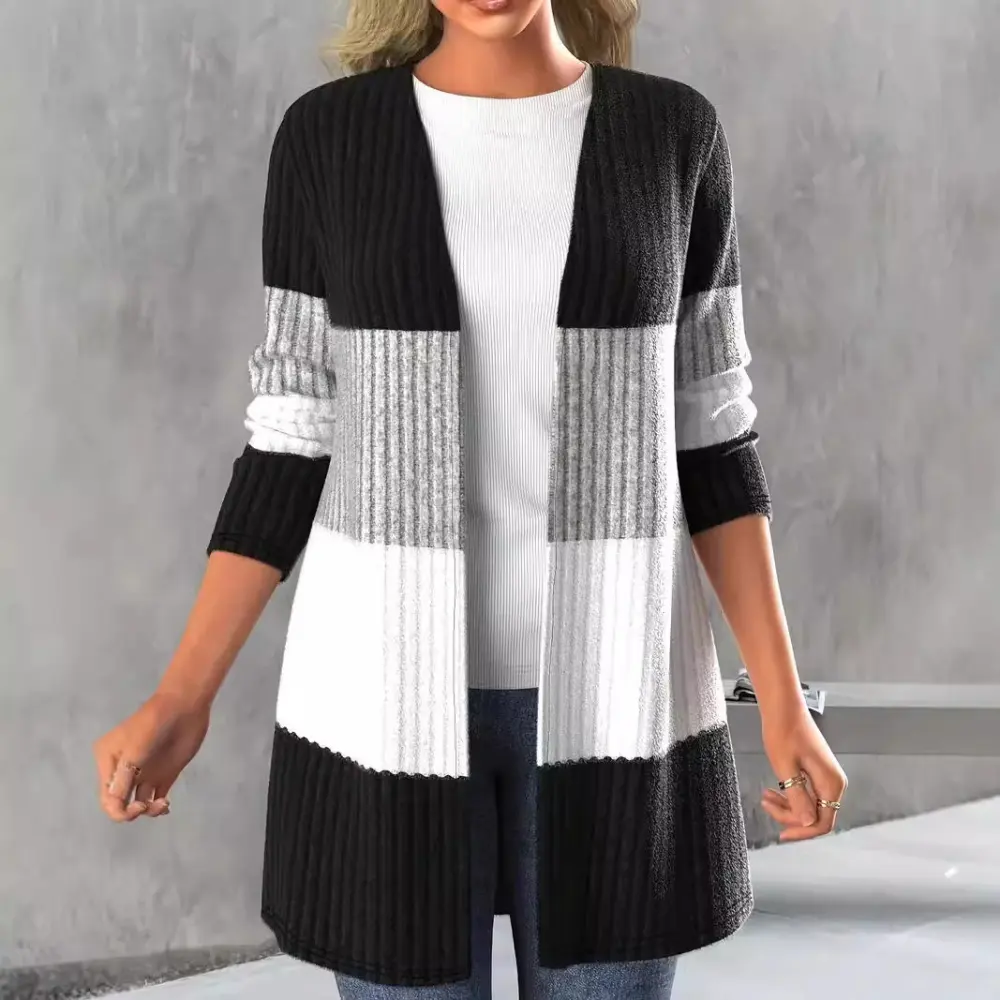 Women's Casual Long Coat with Contrasting Color Pit Stripe