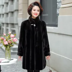 Middle-aged And Elderly Women's Dress Haining Fur Coat - Old Female Mink Black - View 1