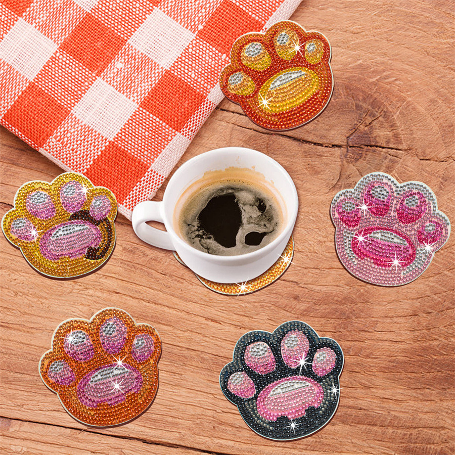 Bear Claw Pattern Diamond Painted Wooden Coaster With Stand