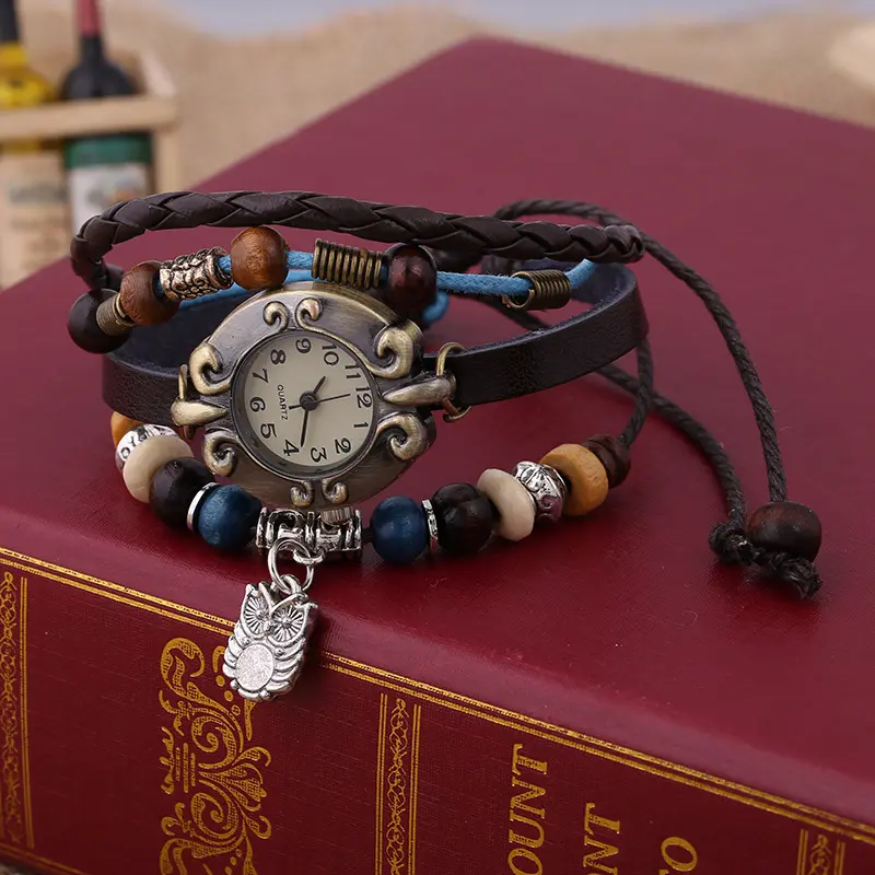 Women's Quartz Watch Elegant Beaded Fashion Leather