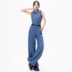 Denim Jumpsuit Women's Summer French Style Temperament Slimming Chic High-end Sense - Navy Blue - View 1