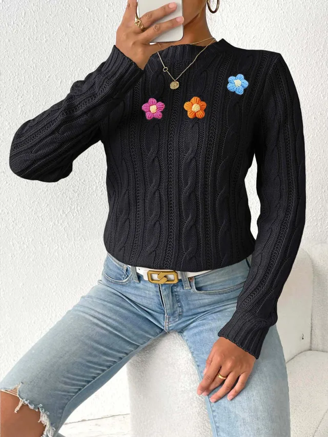 Top Women's Round neck Pullover Simple Black - Shop at LoveMi