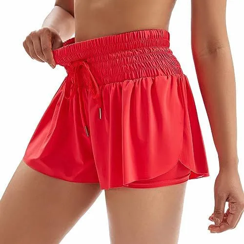 Women's Solid Color Elegant Sports High Waist Shorts Red - Shop at LoveMi