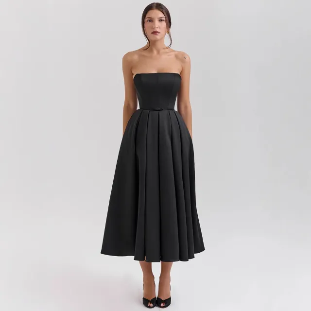 Summer Outfit High end Fishbone Bustier Pure Desire Style Bodycon Backless Midi Dress Black - Shop at LoveMi