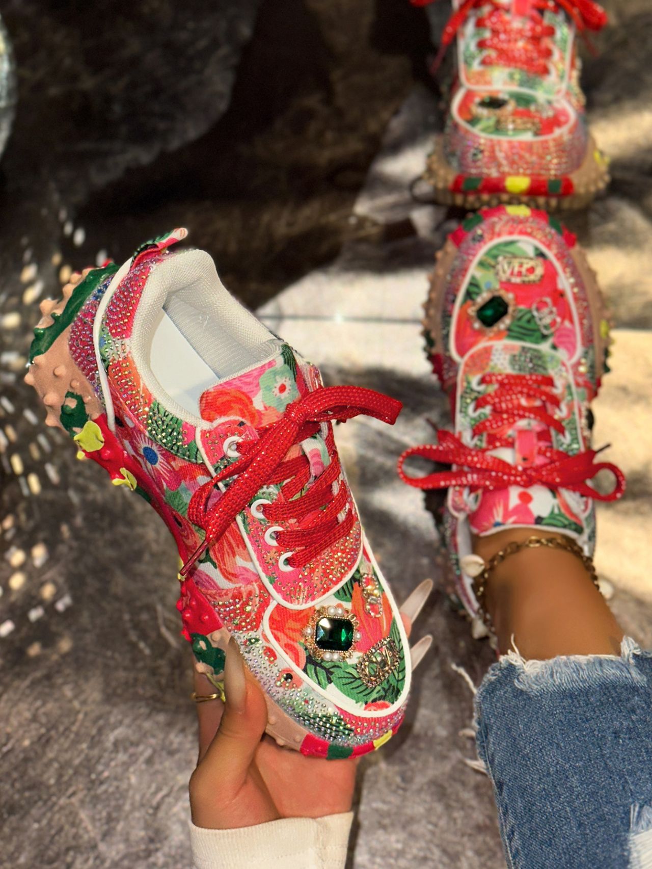 Women's Rhinestone Durian Shoes Casual Sneakers — sole detail 10