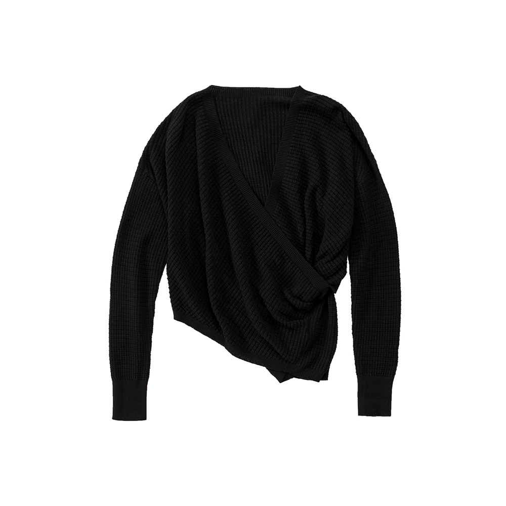 Solid Color And V-neck Knitted Sweater Women's Simple Fashion In Europe And America Long-sleeved Top