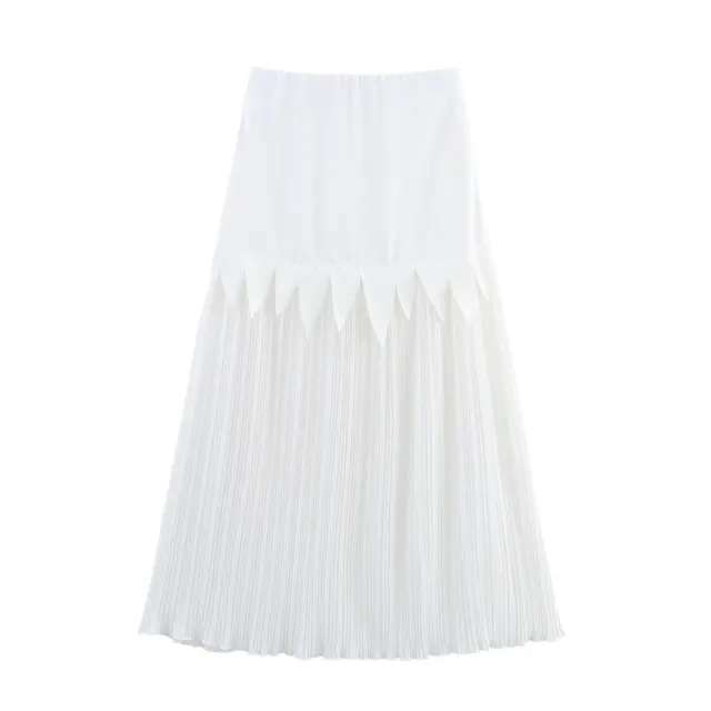Acetate Satin Chiffon Slimming Patchwork Pleated Skirt White - Shop at LoveMi