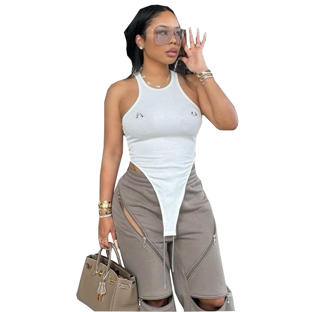 Women's Hot Girl Round Neck Hollow-out Crotch Three-dimensional Decoration One-piece Top