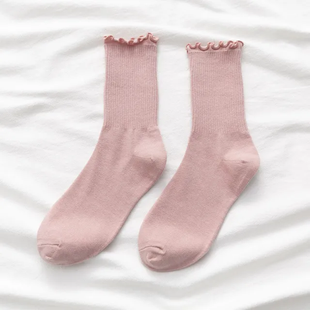 Summer Wooden Ear Mid calf Length Loose Socks Pink - Shop at LoveMi