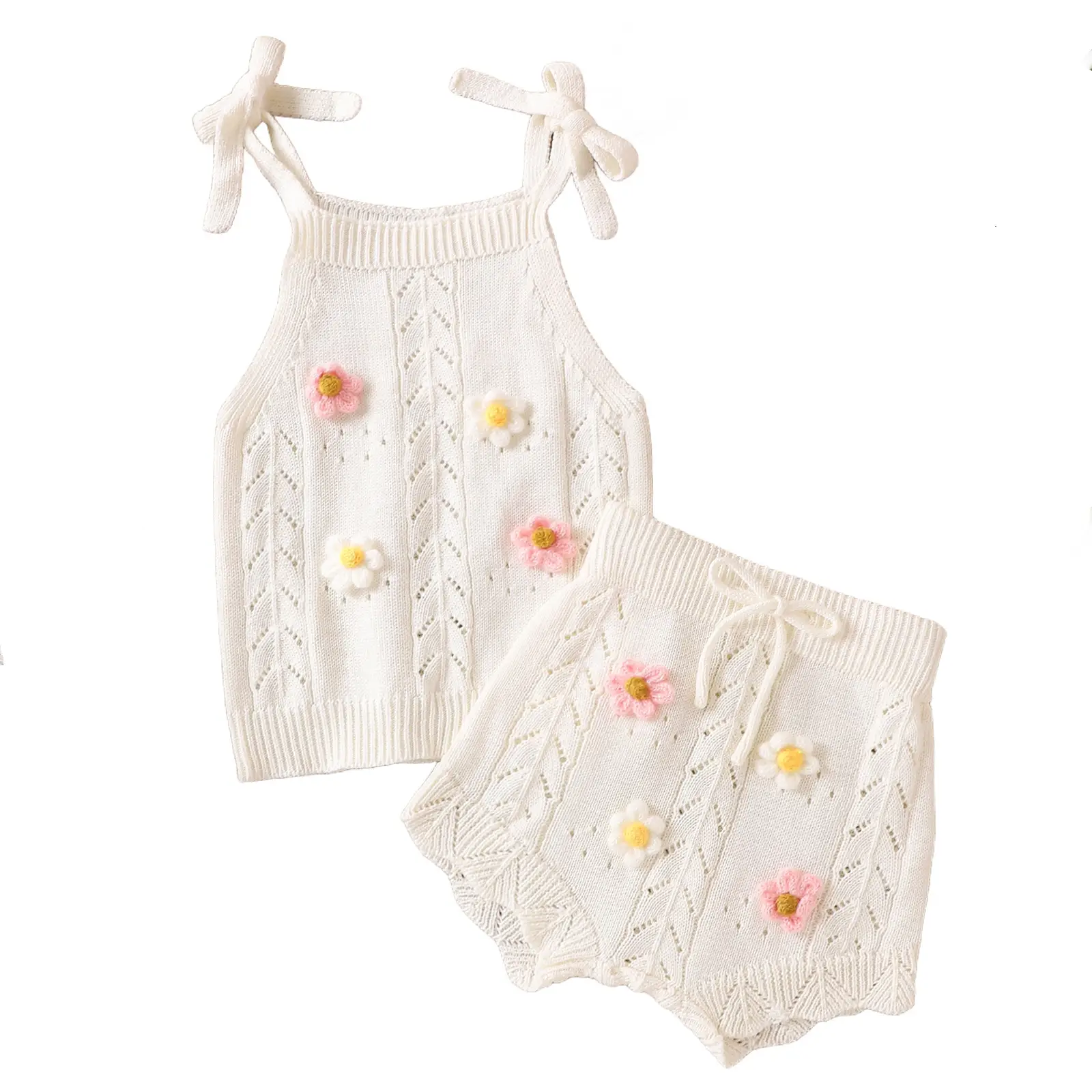 Hollow-out Camisole Embroidered Sweater Shorts