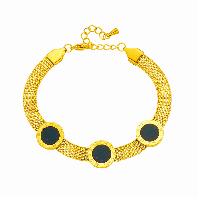 European And American Fashion Wide Mesh Black Roman Round Bracelet