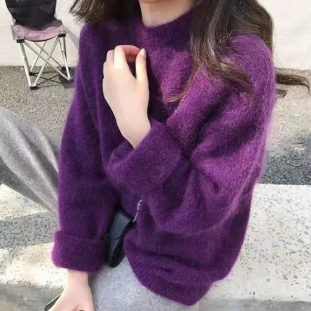Women's Long sleeved Sweater Pullover Purple - Shop at LoveMi