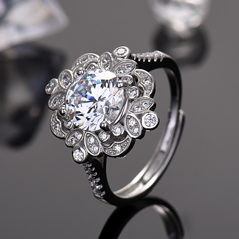 Flower Ring Female White Gold Plated Petals