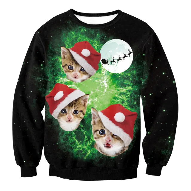 Women's Santa Claus Elk Long Sleeve Round Neck Loose Sweatshirt Swys013 L - Shop at LoveMi
