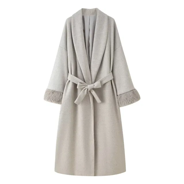 Autumn And Winter Lacing Cuff Woolen Coat Apricot - Shop at LoveMi