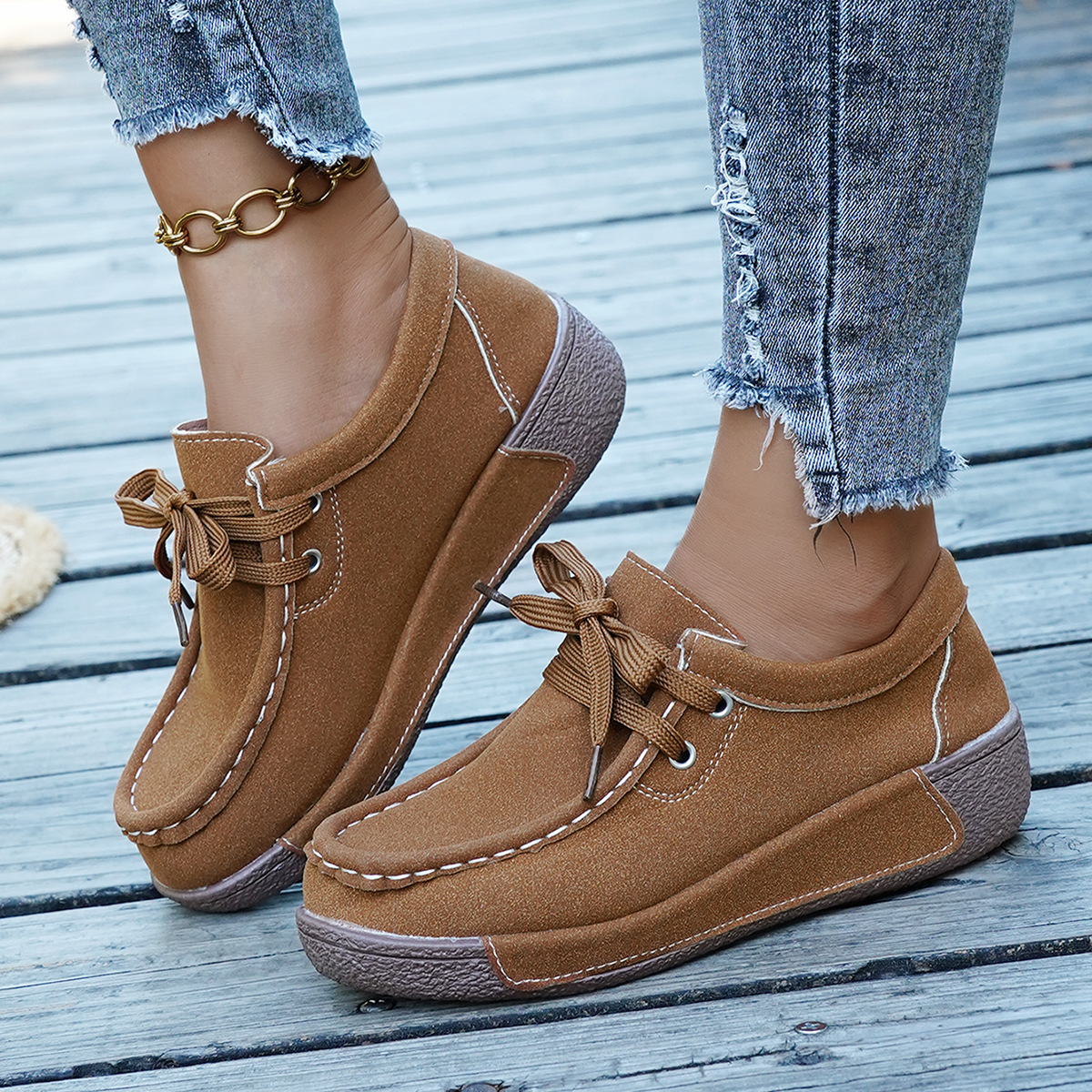Fashionable Slip-on Loafers For Women Round-toe Single-layer Shoes For Women