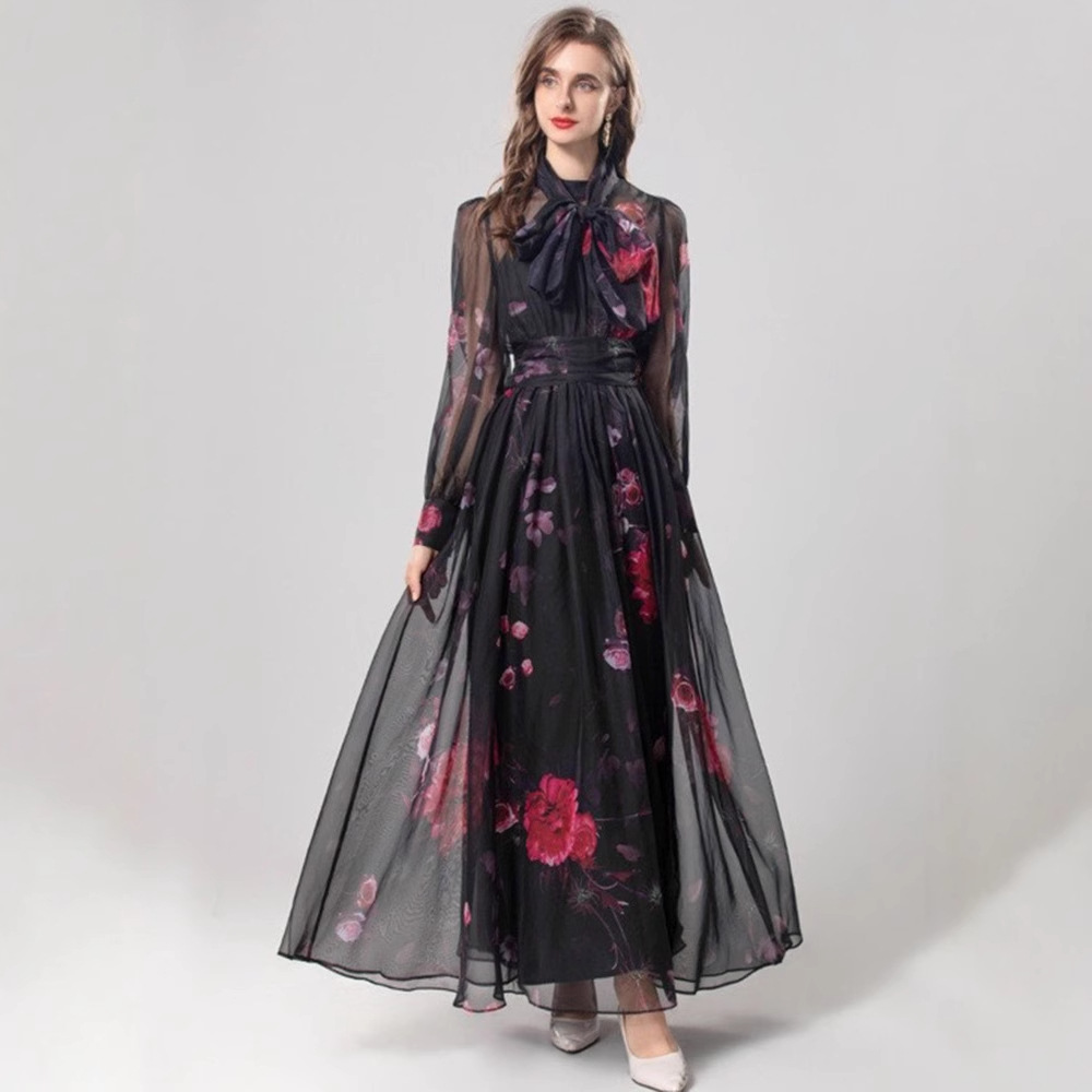 Elegant Silk Scarf Long Slimming Dress