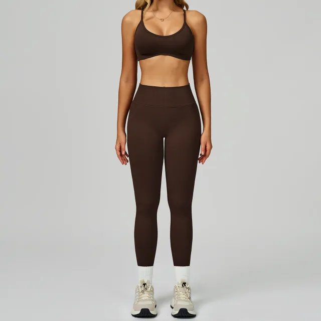 Seamless Yoga Set High waisted Fitness Workout Outfit Burnt Tea Coffee - Shop at LoveMi