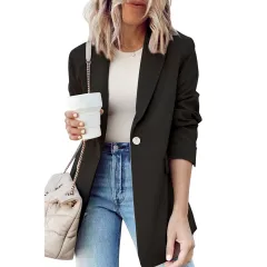 Single Button Small Suit Female New Solid Color Slim Waist Trimming Coat - Black - View 1