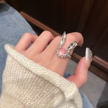 Creative Heart-shaped Little Bunny Open Ring